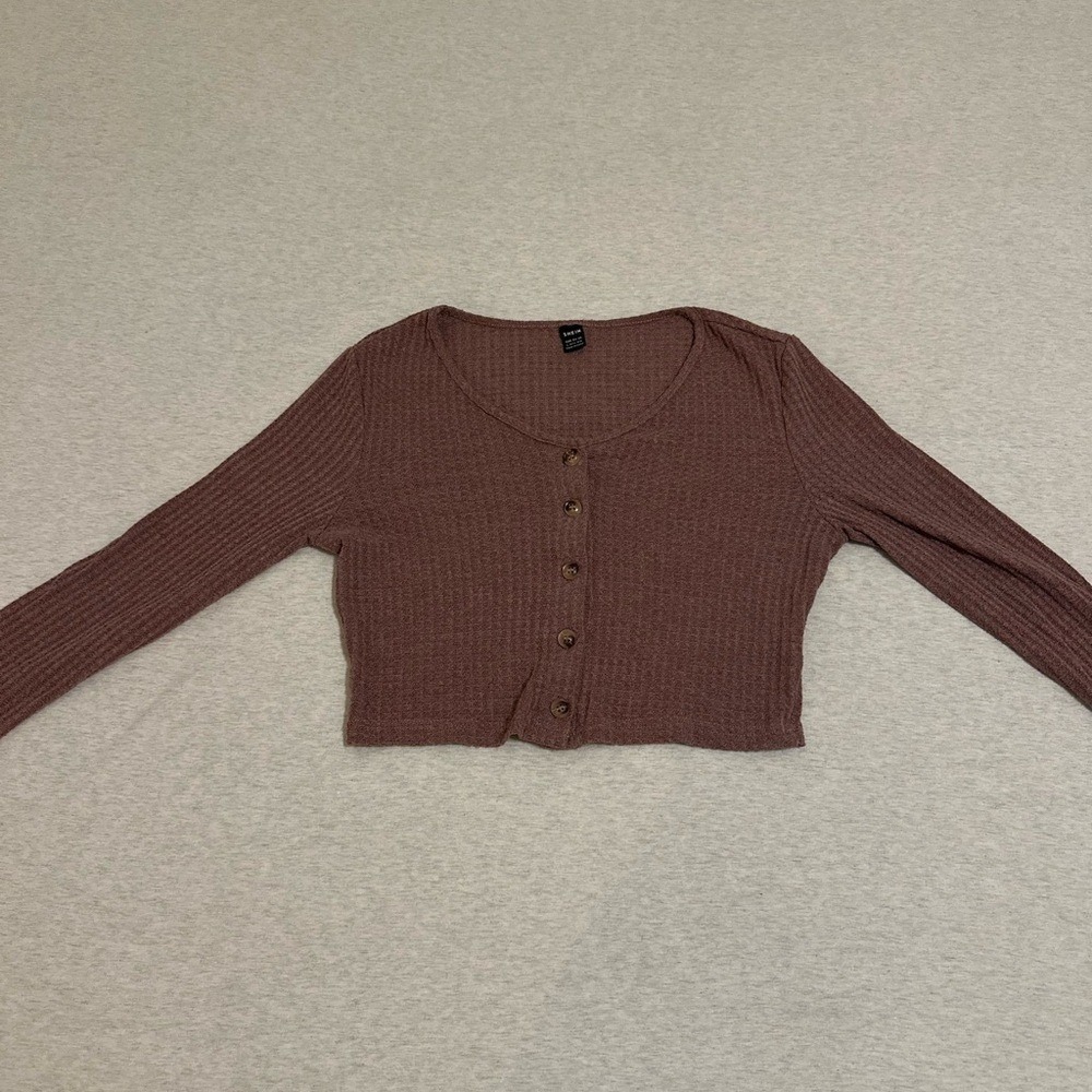 SHEIN Brown‎ Ribbed Button-Down Top